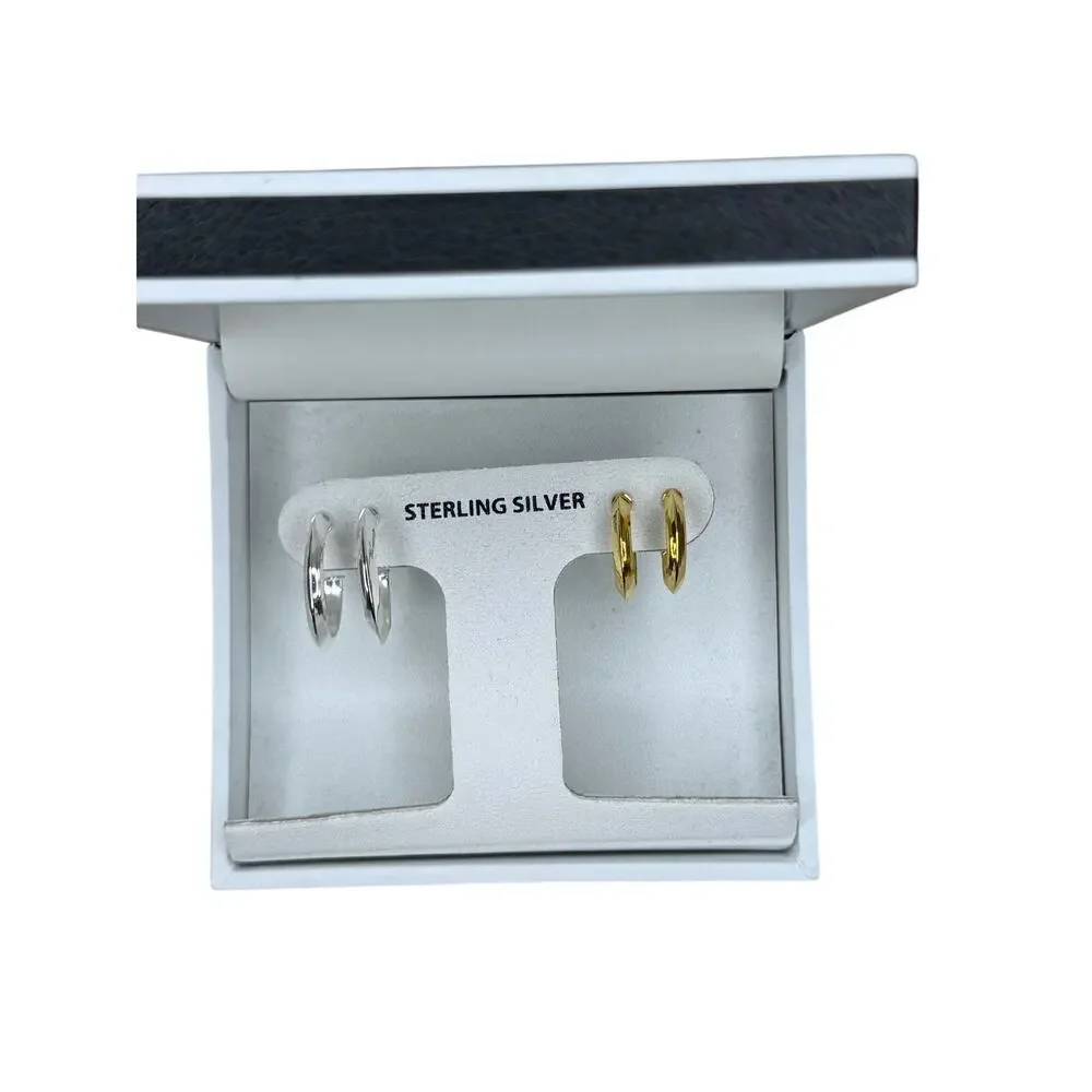 R.H. Macy & Co Sterling Silver Hoop Earrings Set Two-Tone NWT